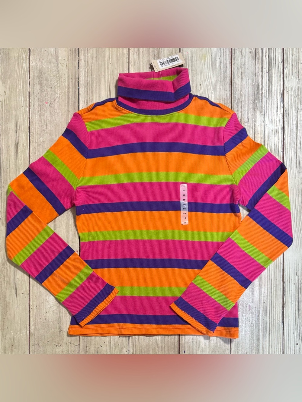 NWT 90s y2k Neon Striped Turtleneck Shirt Girls 16 Women’s XS/S